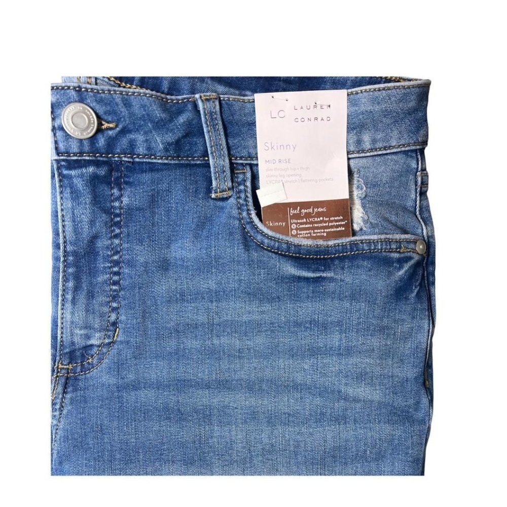 LC Lauren Womens Mid Rise Med Wash Raw Hem Ankle Skinny Jeans Sz 8 New - Picture 2 of 7